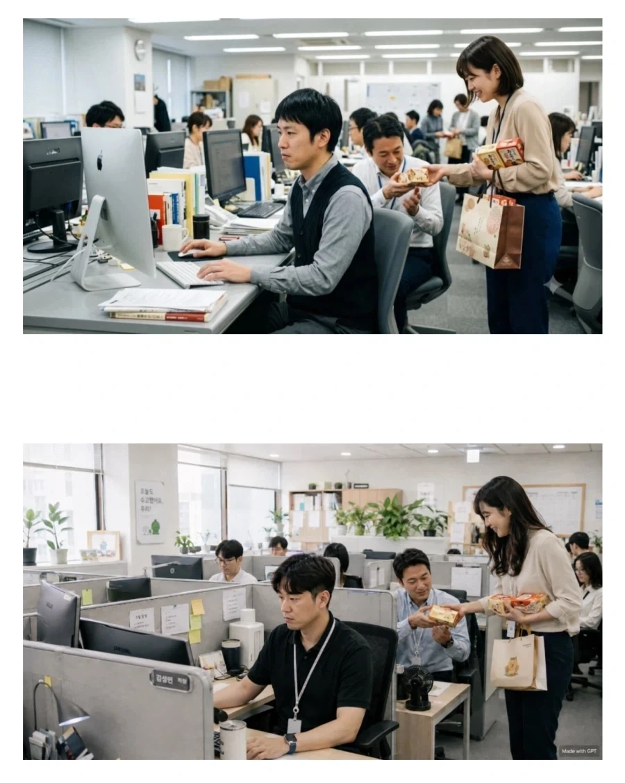 일본과 한국 기업 사무실 환경 차이를 그린 AI 사진.jpg