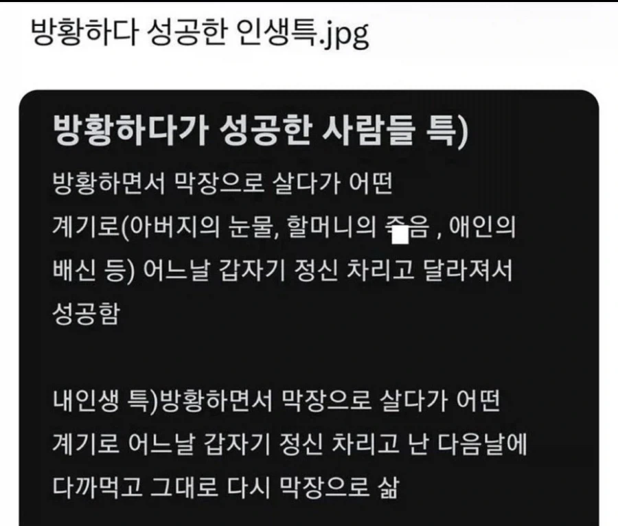 방황하다 성공한 인생특.