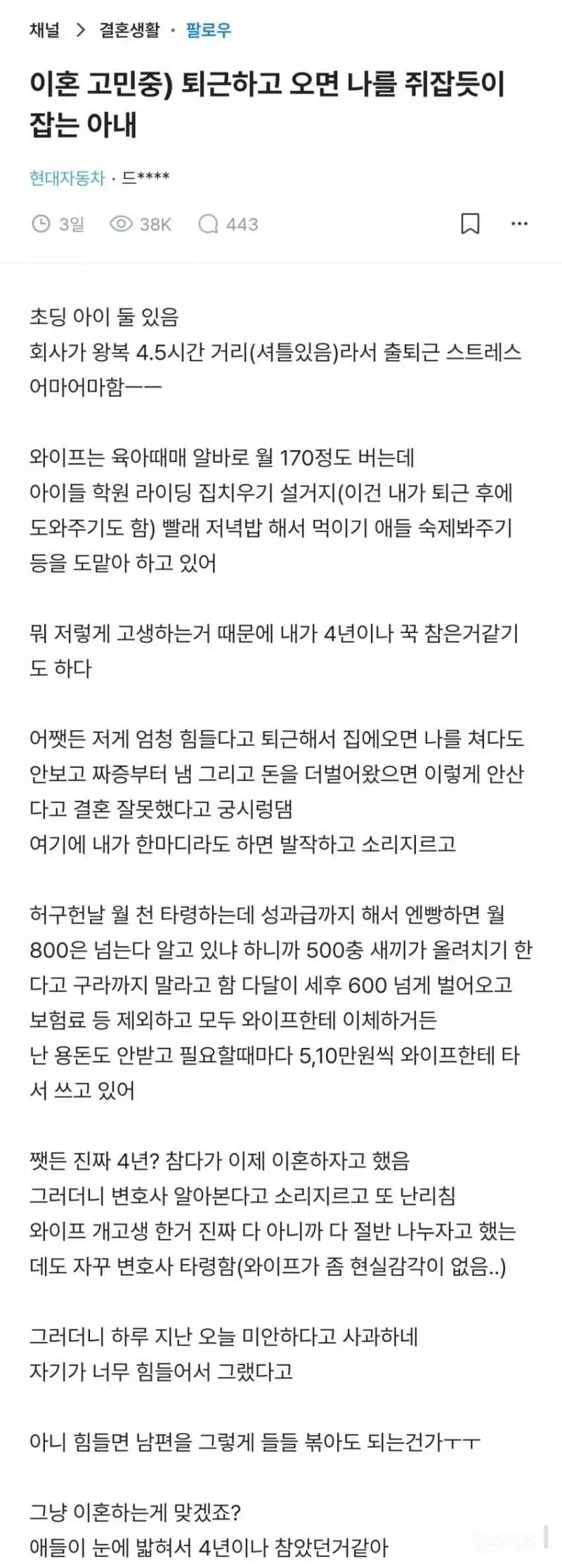 퇴근하고 돌아오면 나를 쥐 잡듯 잡는 아내.blind