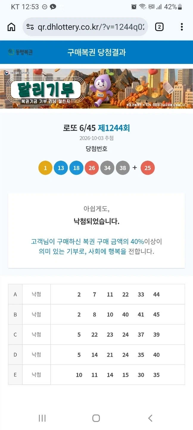 간만에 로또 샀더니 또 이러네