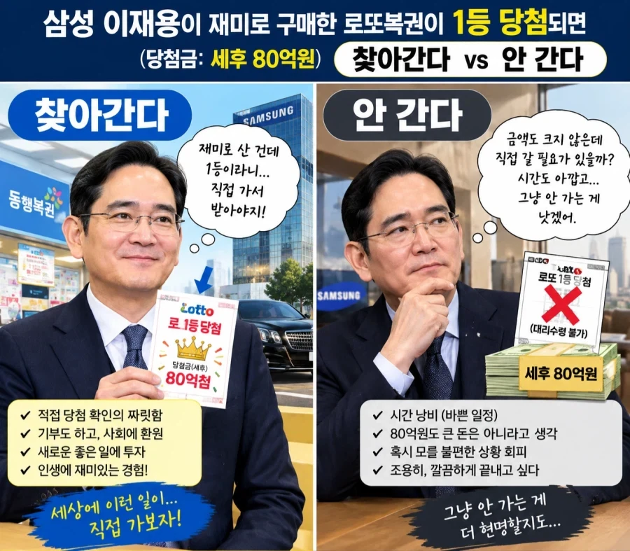 이재용이 로또 1등에 당첨되면 당첨금 수령한다 vs 안 한다.jpg
