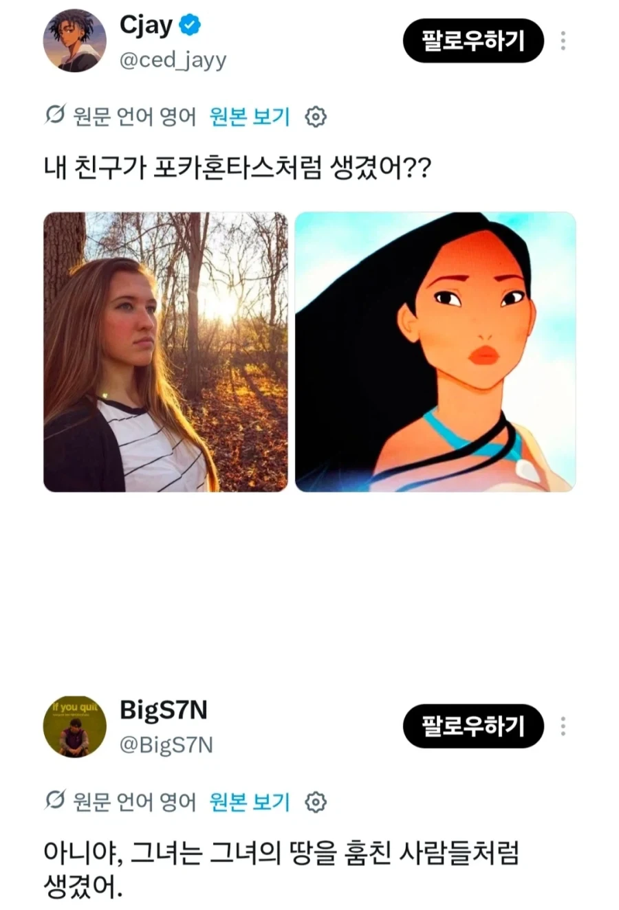 내 친구 포카혼타스처럼 생겼어??