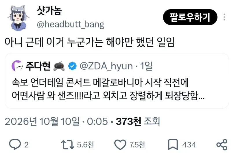 콘서트 도중 소란을 부려서 퇴장당한 관객