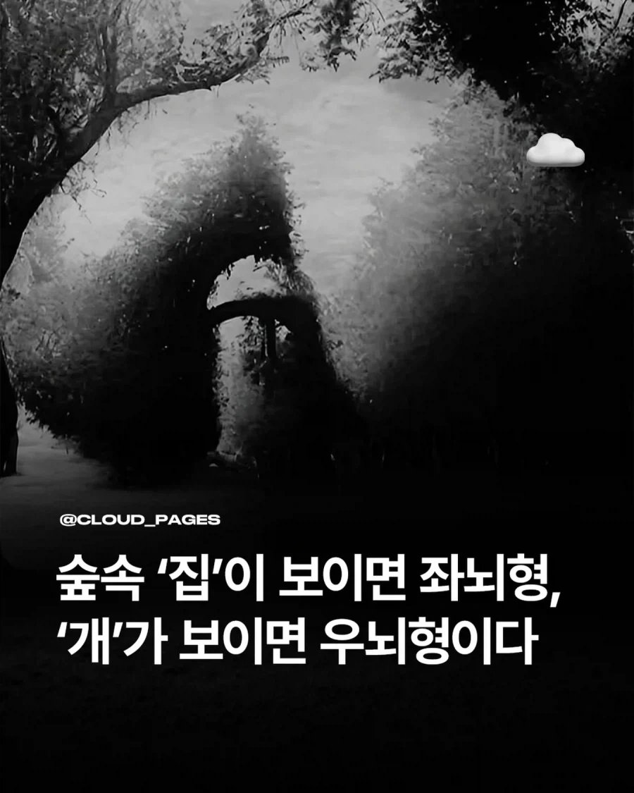 숲 속 집이 보이면 좌뇌형, 개가 보이면 우뇌형