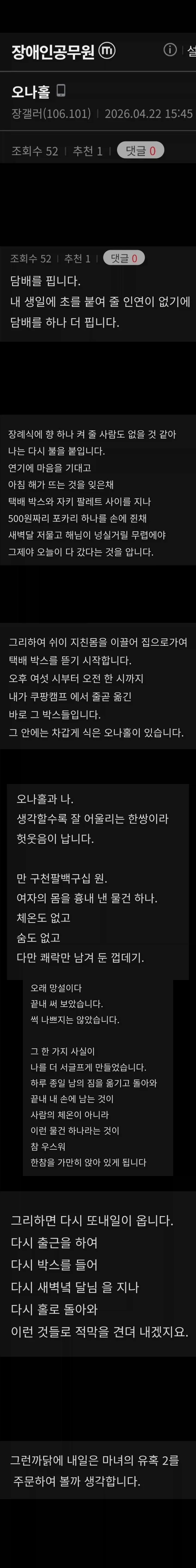 장갤문학 "오나홀"