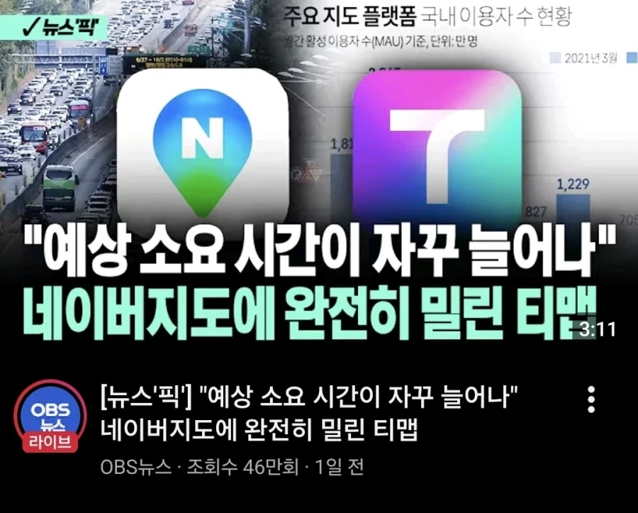 네이버에 완전히 밀린 티맵