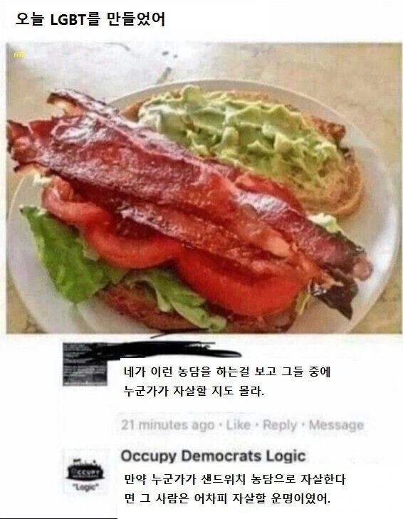 실제로 누군가를 죽게 만들수도 있는 LGBT 샌드위치 농담