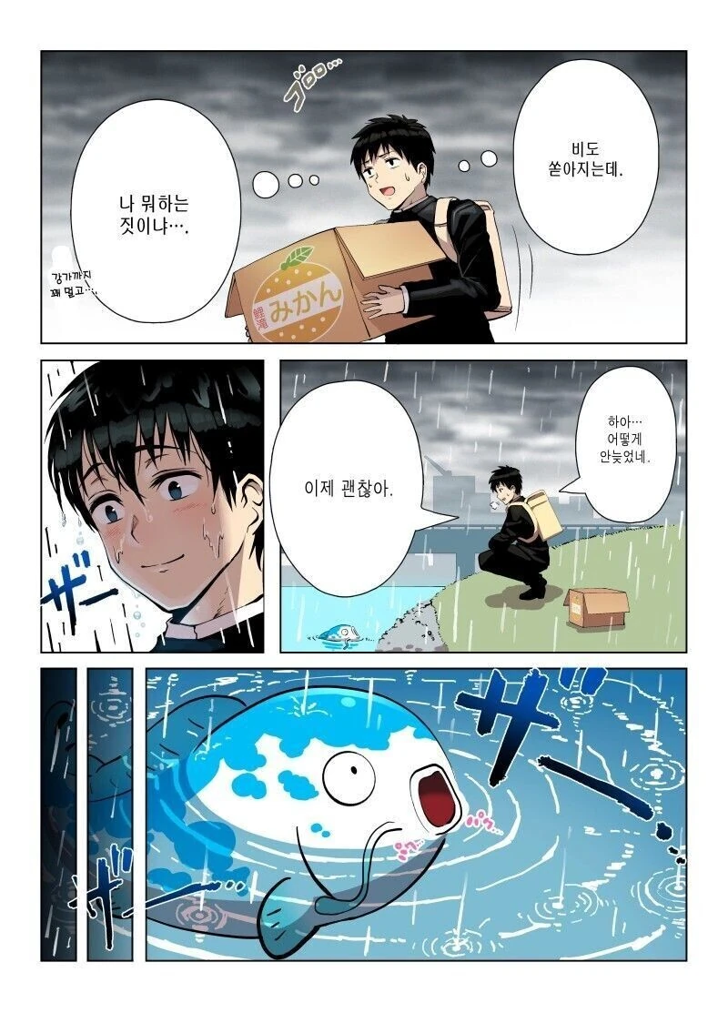 박스에 담겨 버려진 동물 구하는 만화 - 이미지 2