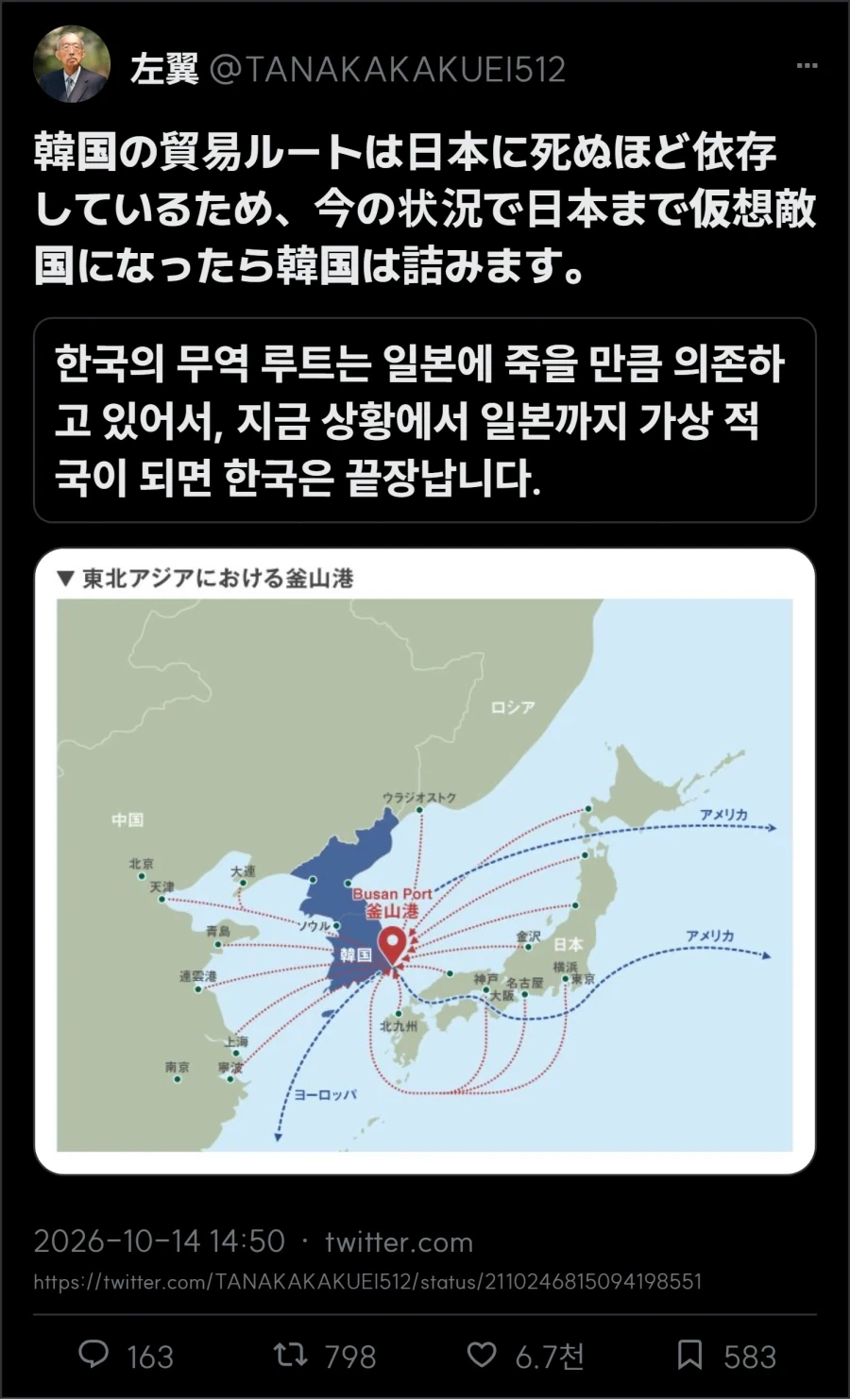 한국의 무역은 일본에 죽을 만큼 의존 중이다.