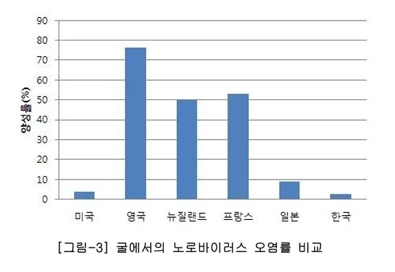 한국의 굴 노로바이러스 검출률이 높은 건 아니긴 함