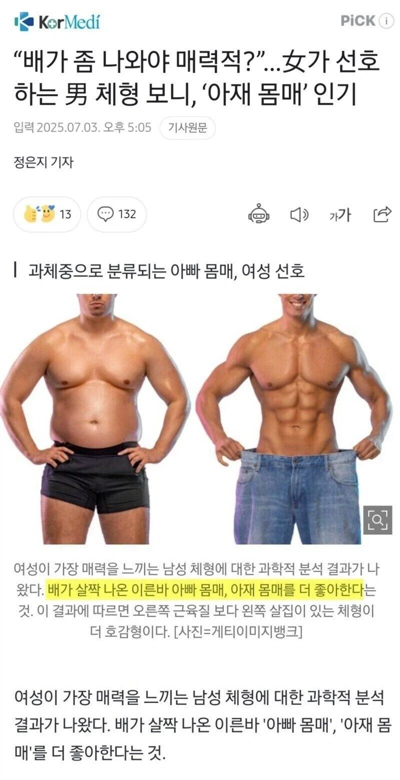 의외로 여성들이 선호한다는 남자 체형