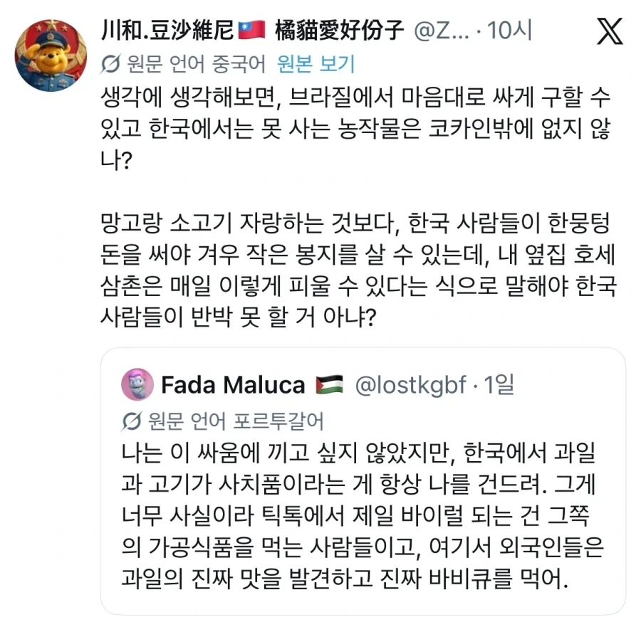 브라질 사람에게 한국인 상대 키배 이기는법 조언하는 대만인