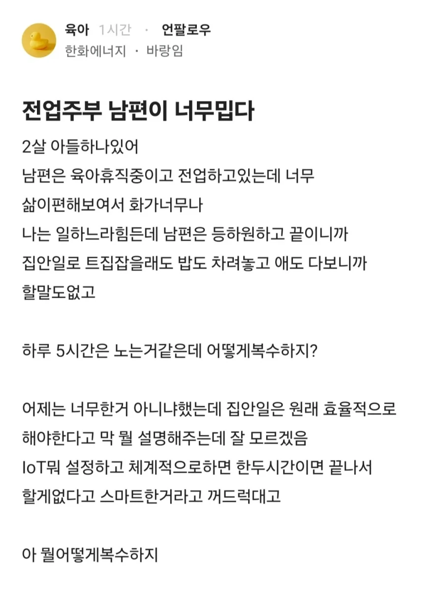 전업주부 남편이 집안일 잘하는게 짜증나