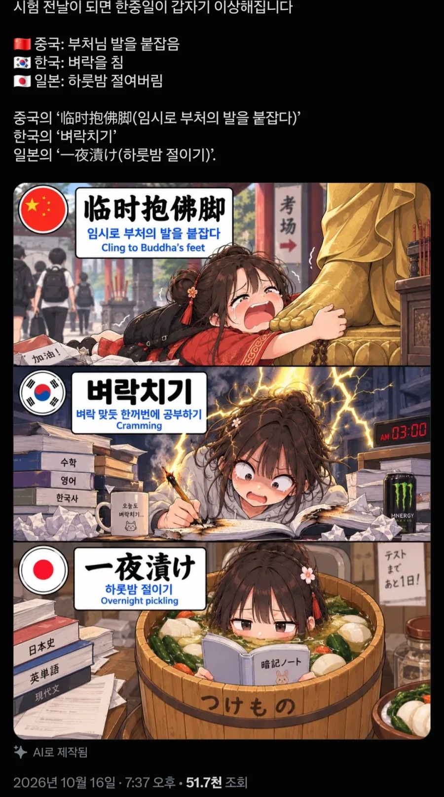 "시험 전날만 되면 한중일 학생들이 이상해진다"