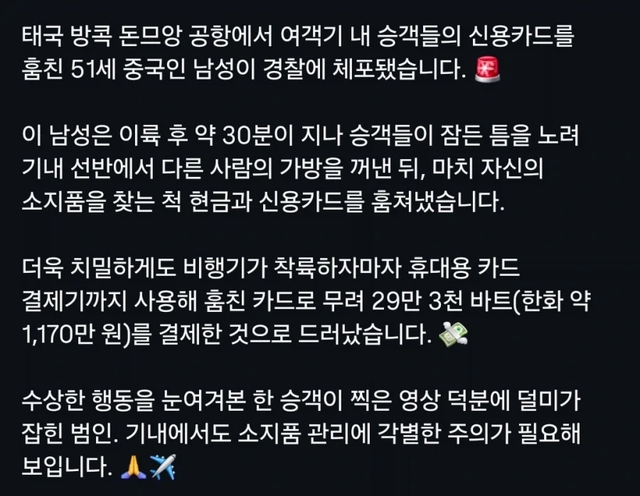 항공기에서 승객 짐 훔치던 중국인 체포 - 이미지 2
