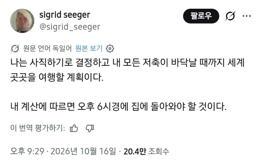 퇴사 후 세계일주 계획을 세운 독일인