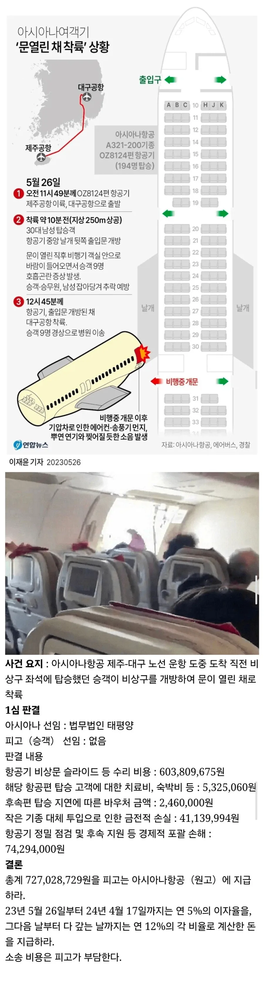 예전에 아시아나 여객기 출입문 강제 개방한 사람의 최후