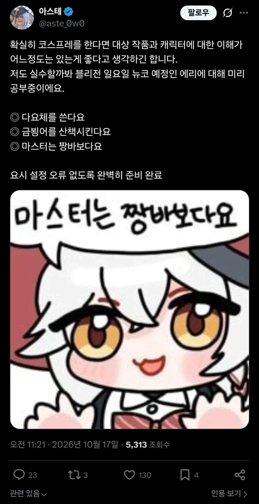 코스프레를 위한 올바른 자세