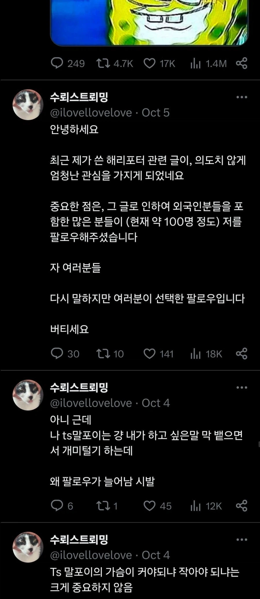 말포이 가슴론으로 많은 외국인 팔로워를 가지게 된사람 - 이미지 2