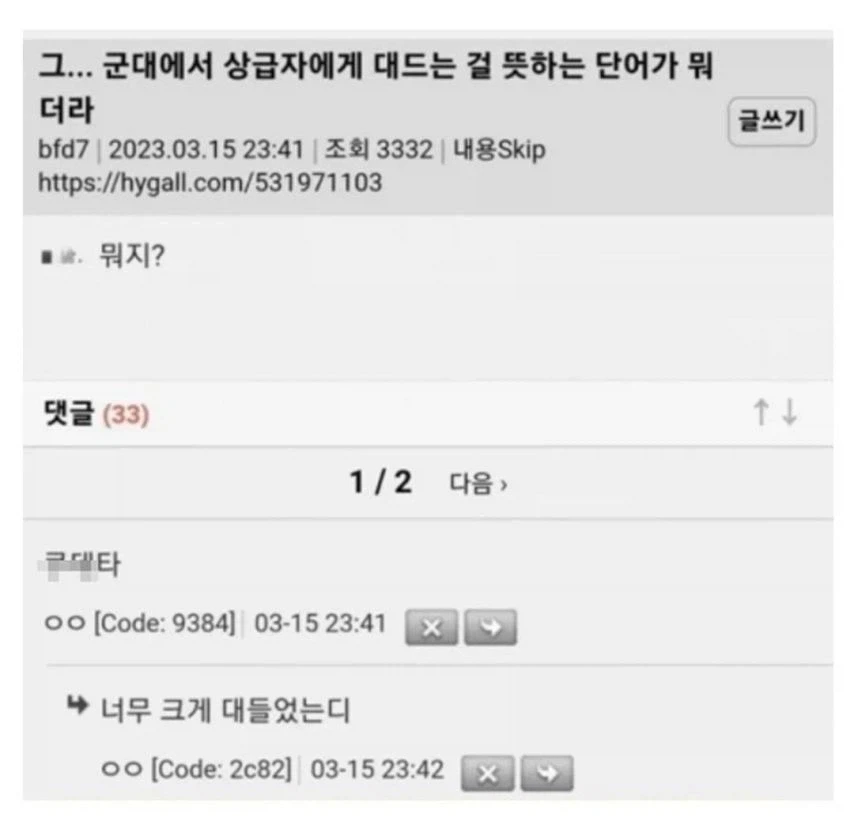 군대에서 상급자에게 대드는 걸 뭐라고 하더라?