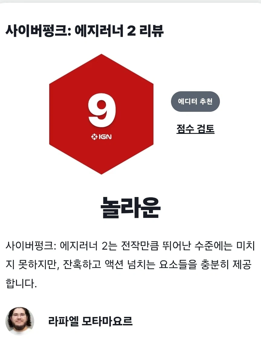 사이버펑크 엣지러너2) 점수 공개