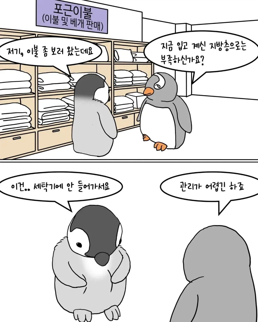 포근한 이불을 사러 온 펭귄.manwha