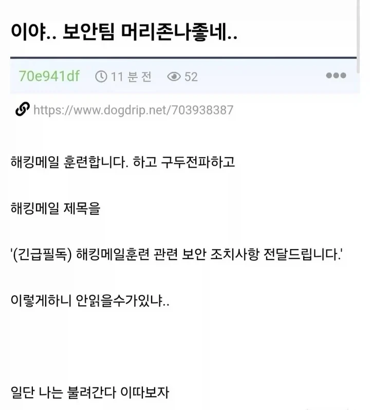 해킹훈련이 지나친 보안팀.jpg