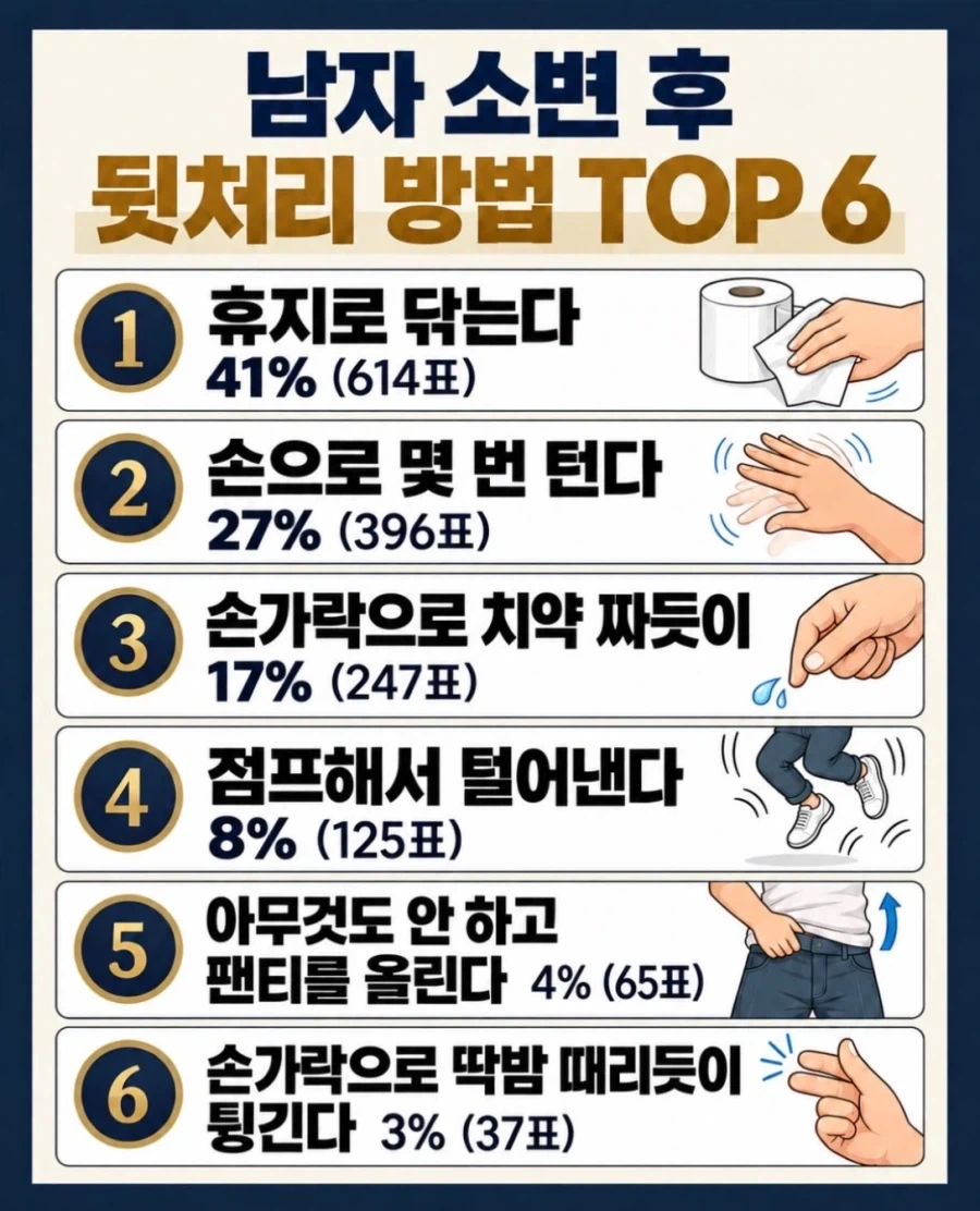 충격적인 남자 소변 후 뒤처리 방법 TOP6