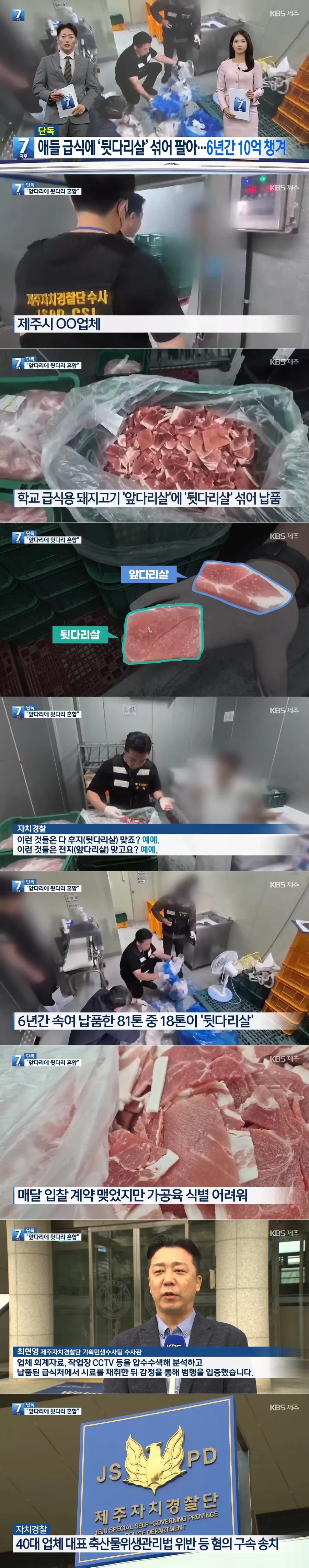 유치원, 초딩 급식 앞다리살에 뒷다리살 섞어 판 업자...