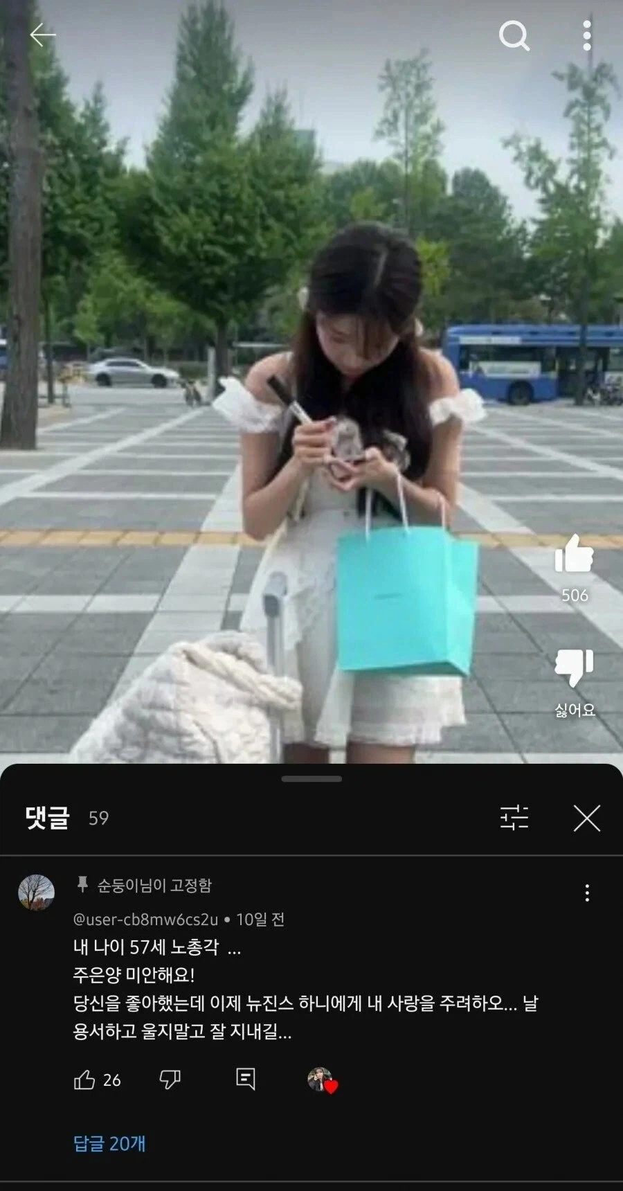 치어리더 출근 직캠 영상에 단 댓글이 박제되어버린 아저씨
