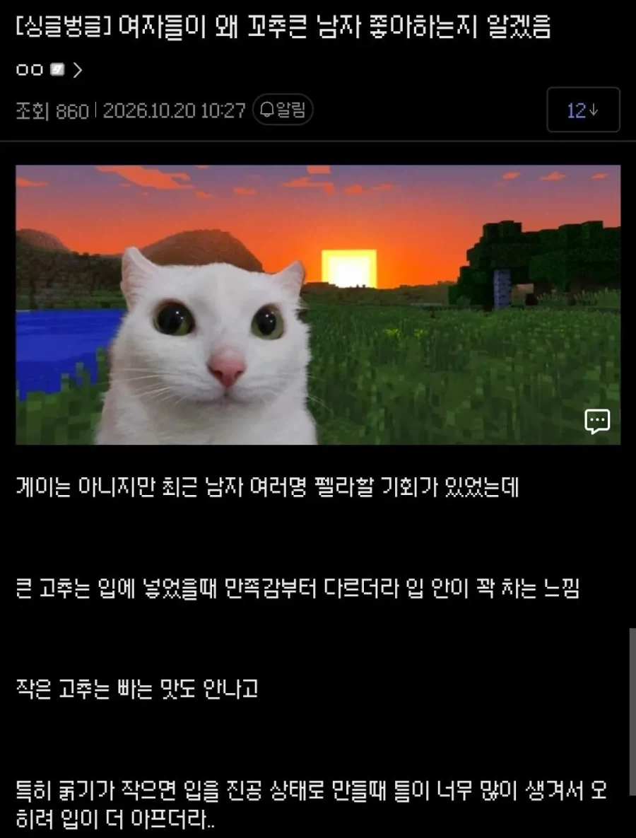 여자들이 고추 큰 남성을 왜 좋아하는지 알게된 디시인