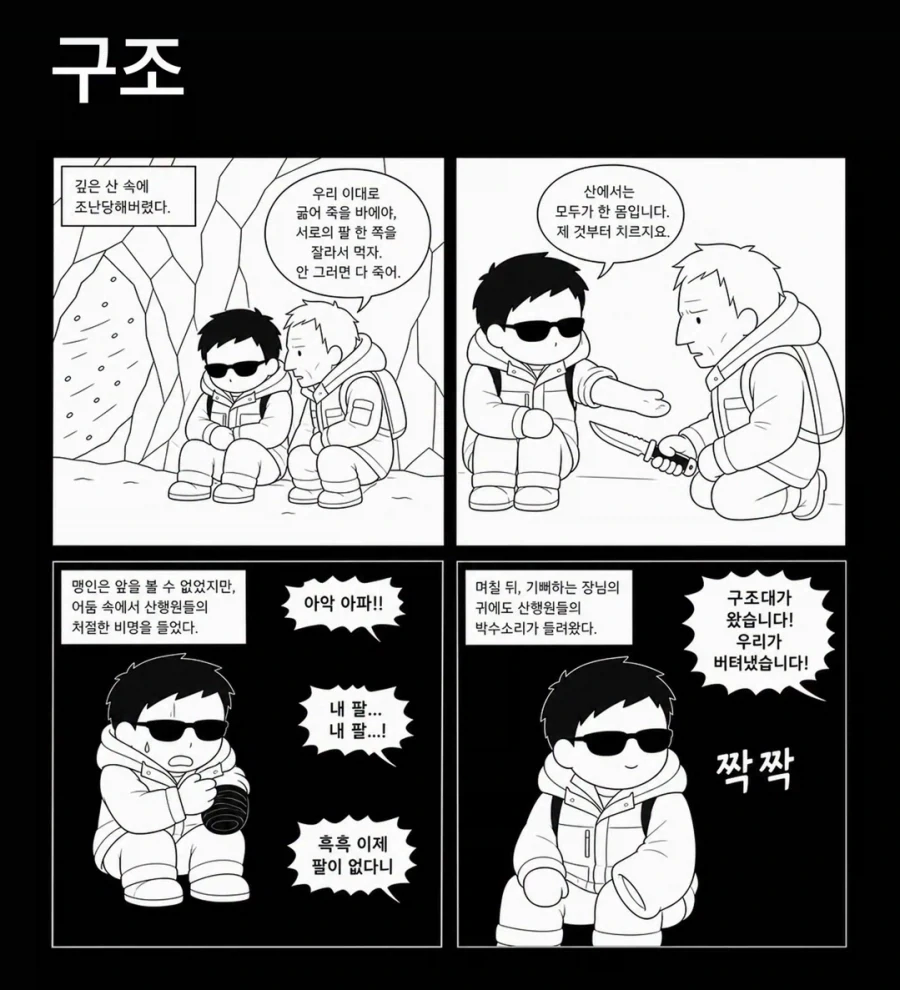 설산에서 구조를 기다리는 manga