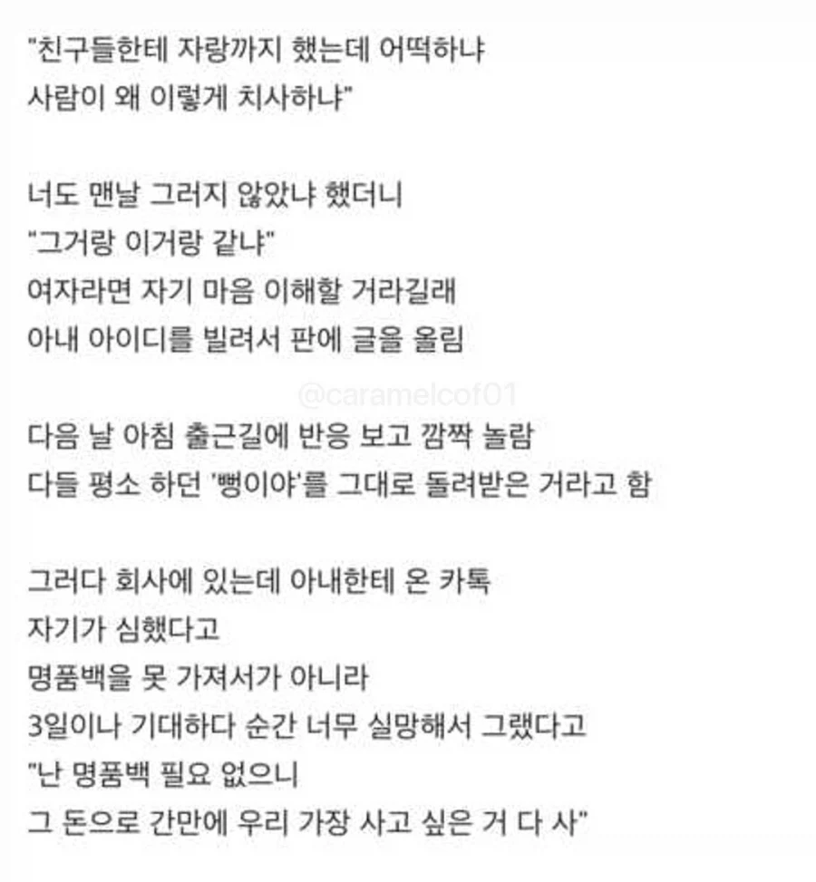명품백 못 받아 질질짜는 와이프 - 이미지 2