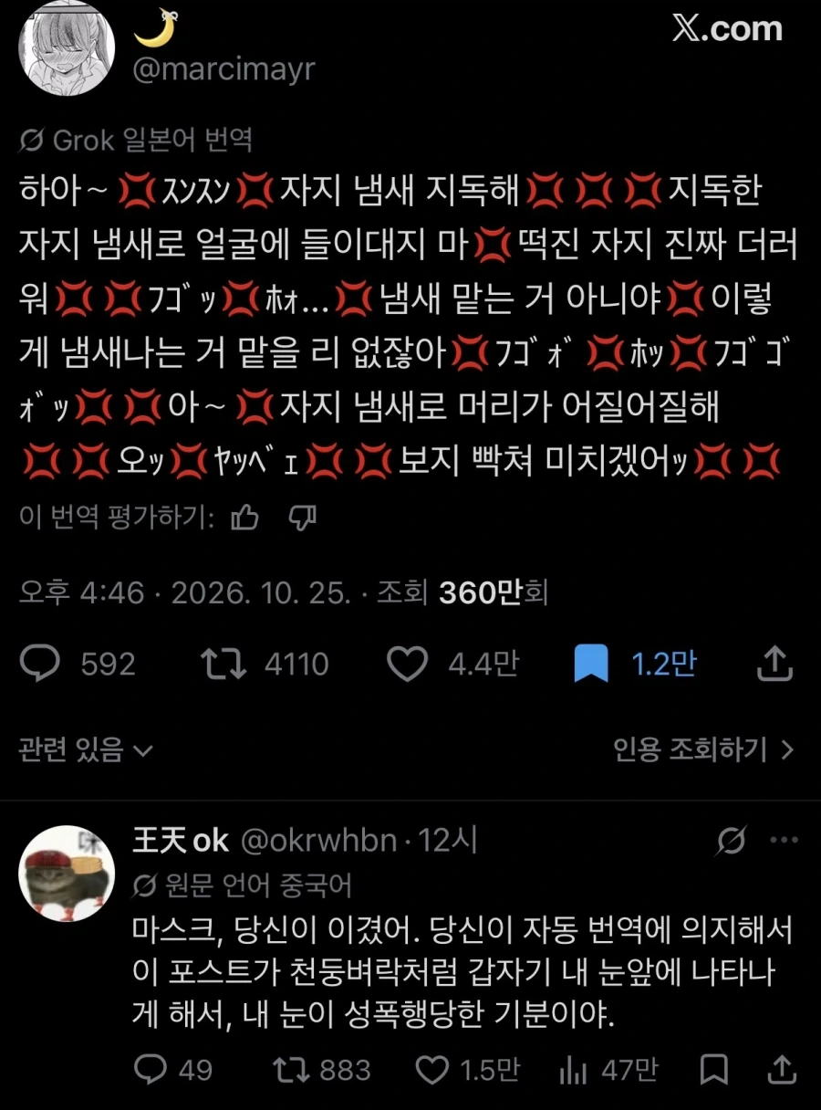 머스크에게 항복선언 하는 중국인