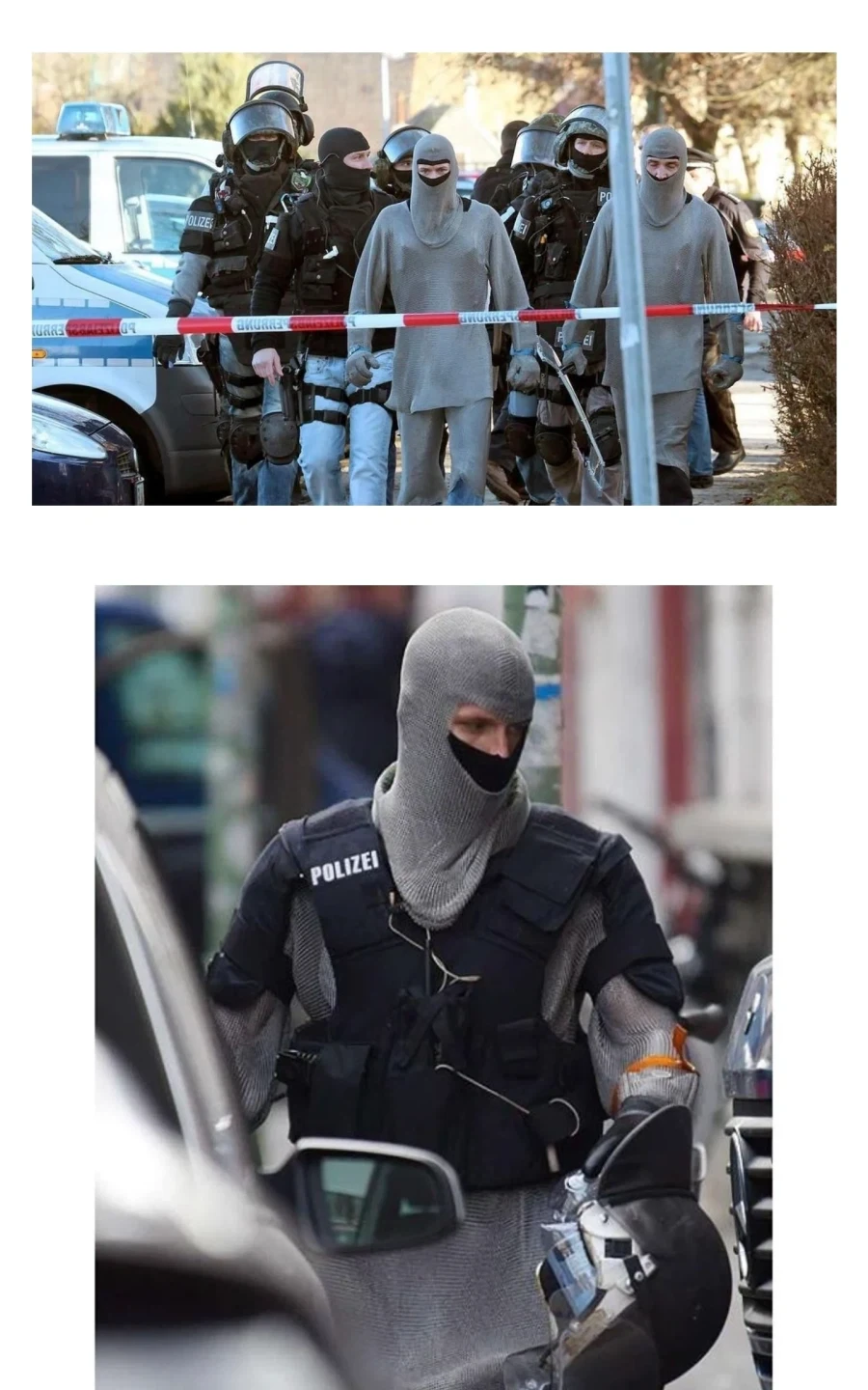 중세 체인메일을 착용하는 독일경찰들