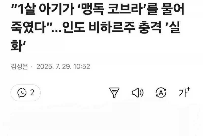 1살 아기.... 코브라... 물려서.... 사망...