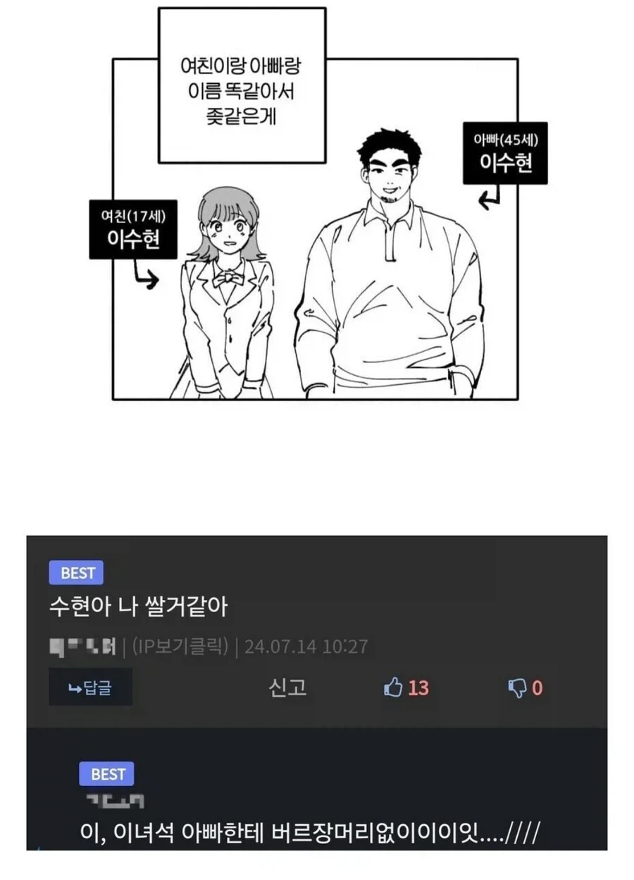 여친이랑 이름 똑같이서 죶같은게