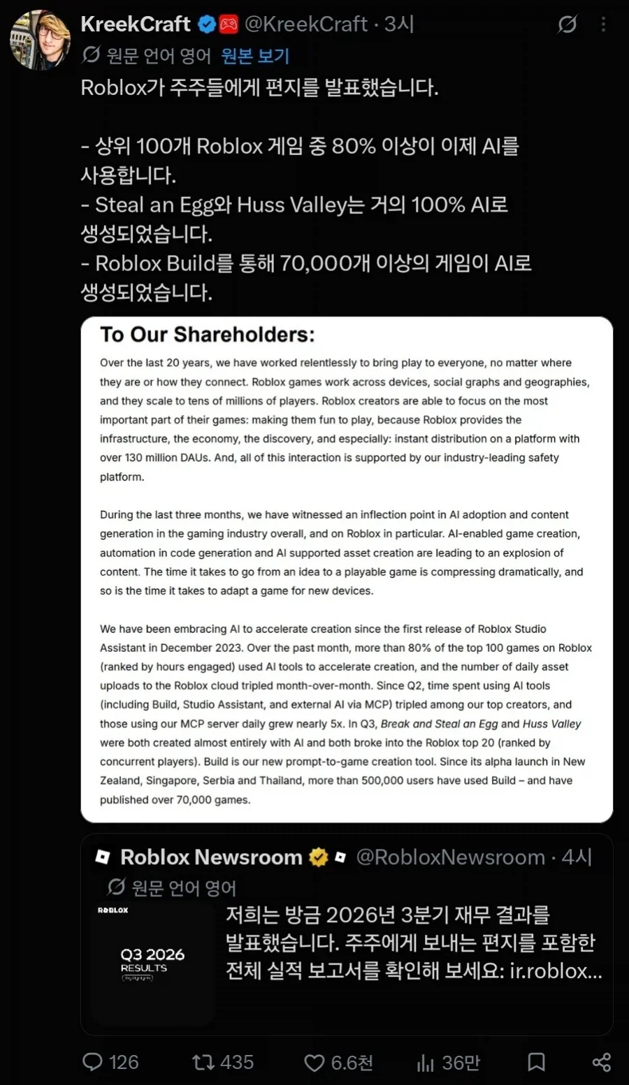 로블록스 : 상위 80% 게임은 모두 AI 를 사용한다