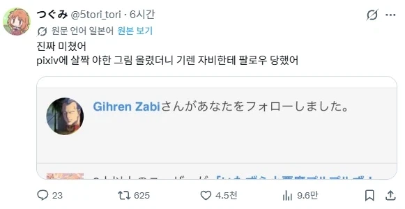 "픽시브에 야한 걸 좀 올려봤더니"